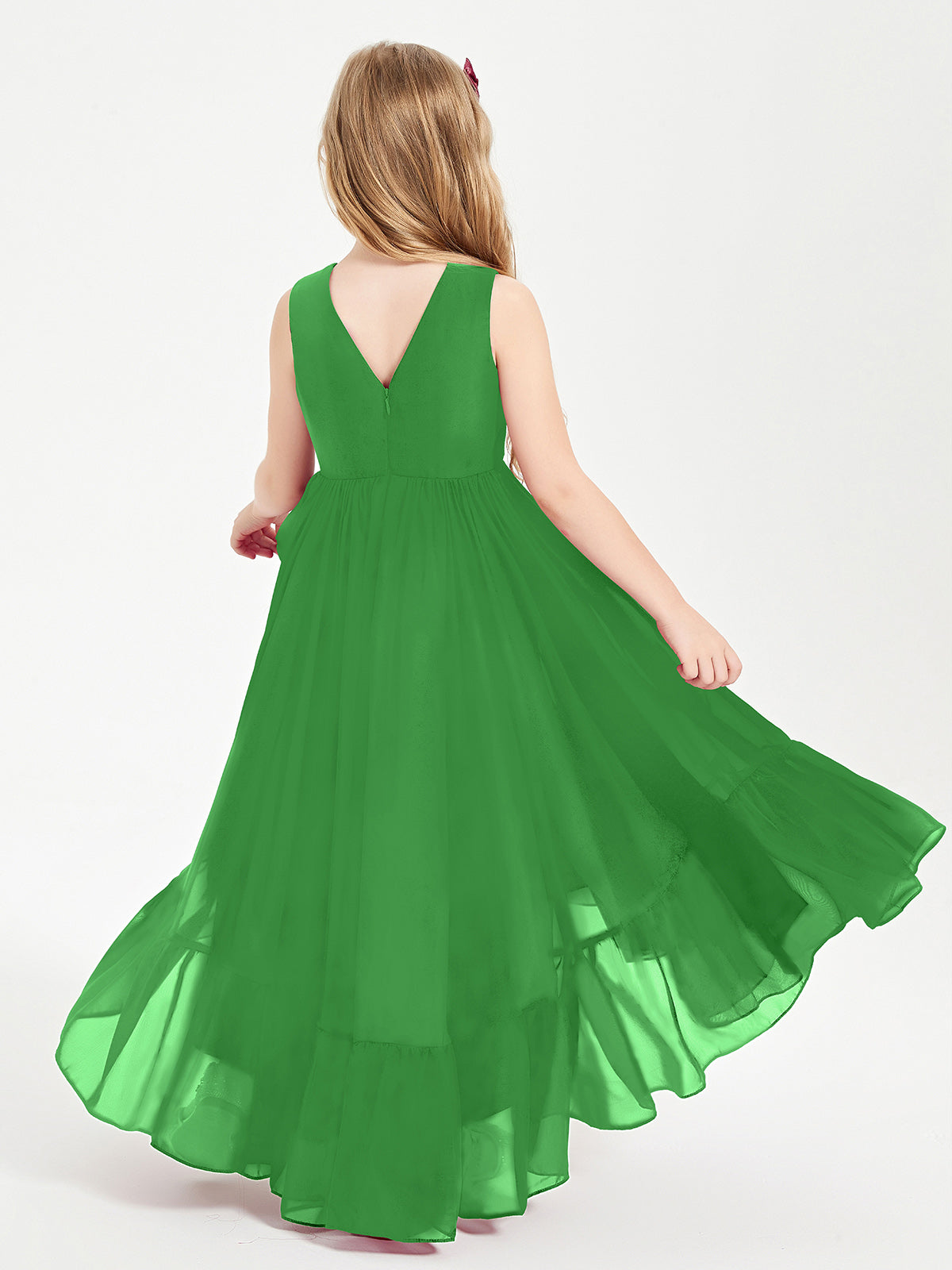 Cascading Skirt Boho Dresses for Junior Bridesmaids Green